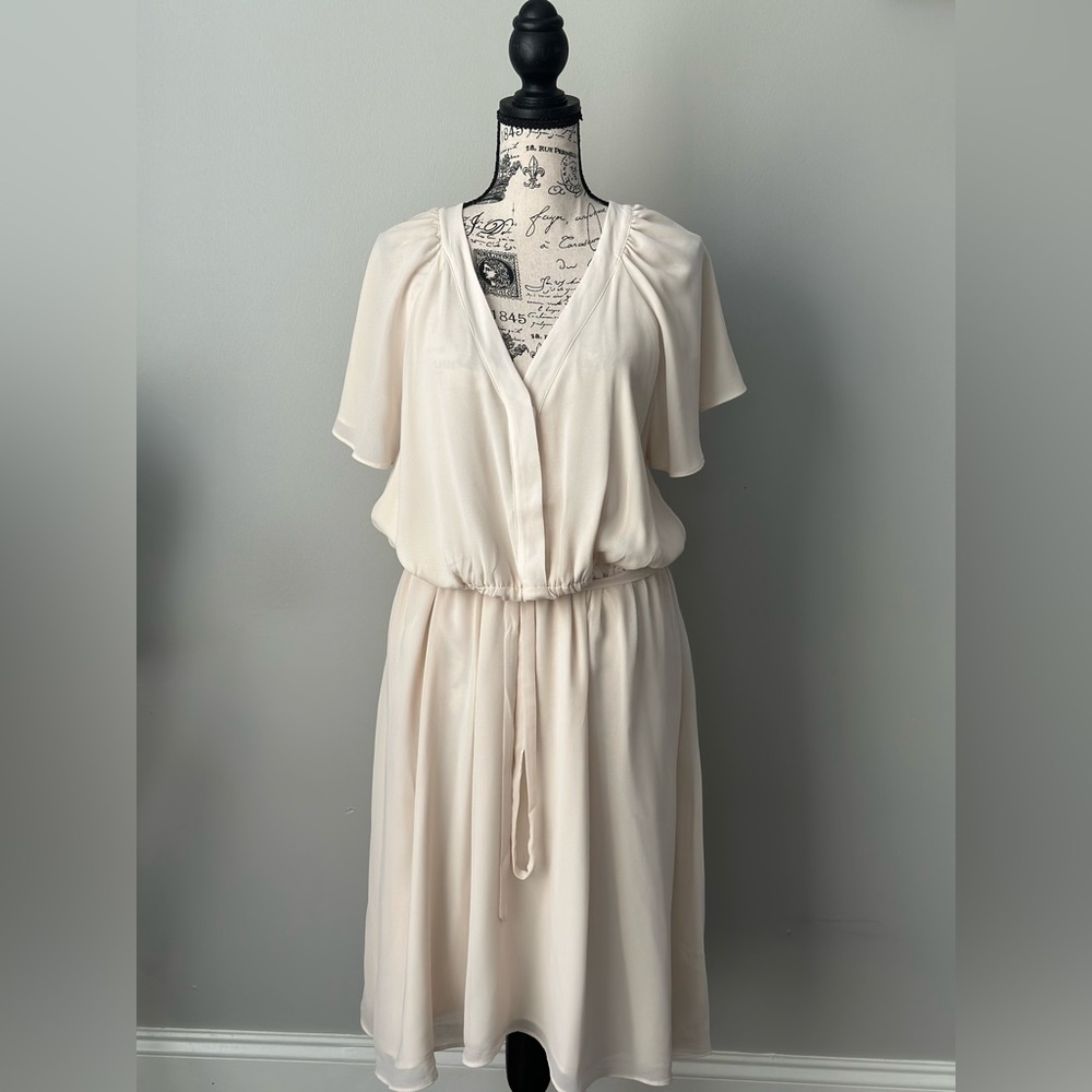Beige Flutter Sleeve Dress